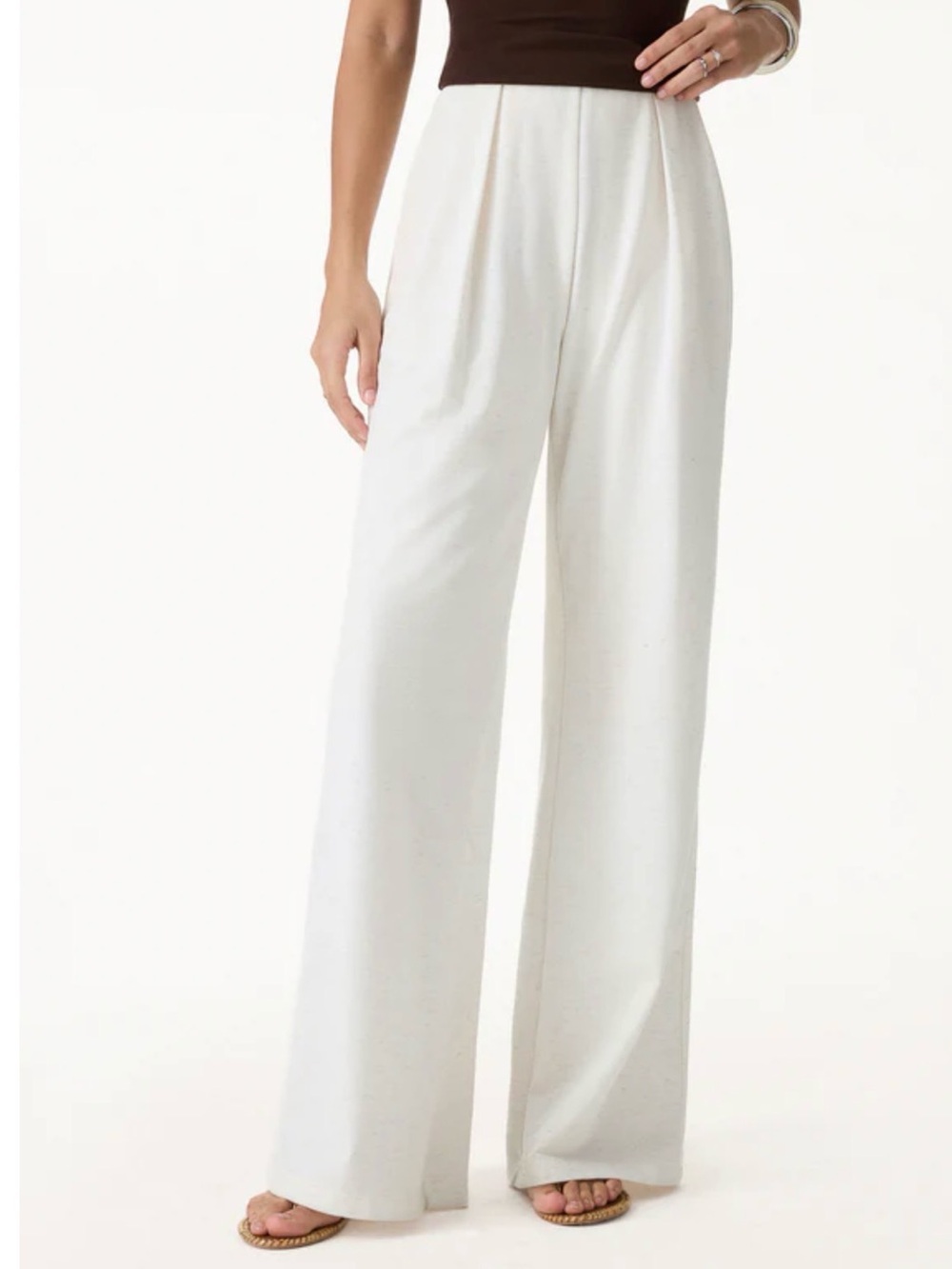 OGL Wide-Leg Stretch Linen-Like Pants in Off-White